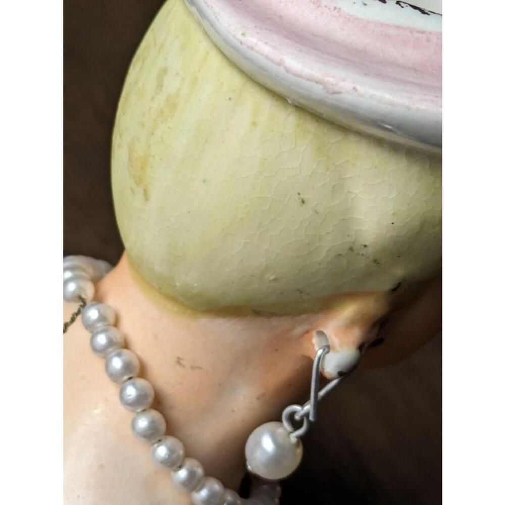 Vintage '50s Japan MINI Lady Head Vase Pearl Earrings - Picture 8 of 11